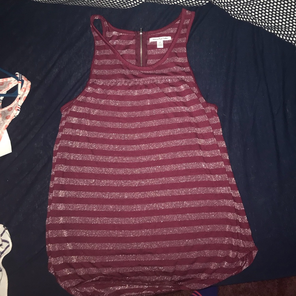 American eagle maroon and silver stripped tank